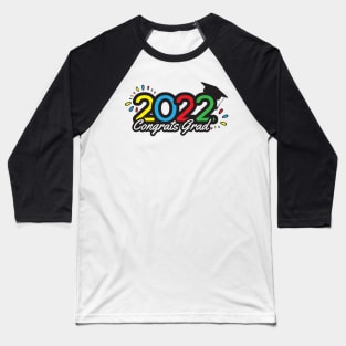 Class of 2022 colorful banner, Yellow Blue Red Green numbers, academic cap and Congrats grad greeting on White background Baseball T-Shirt